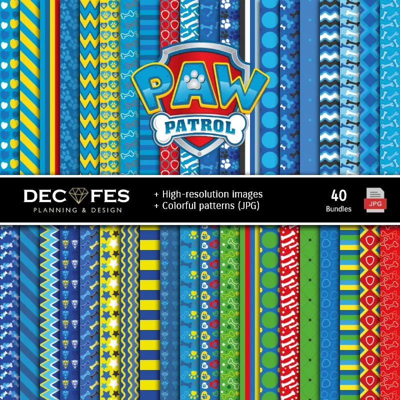 Set de Papeles Digitales Paw Patrol Patrulla Canina - Fondos para Fiestas y Scrapbooking