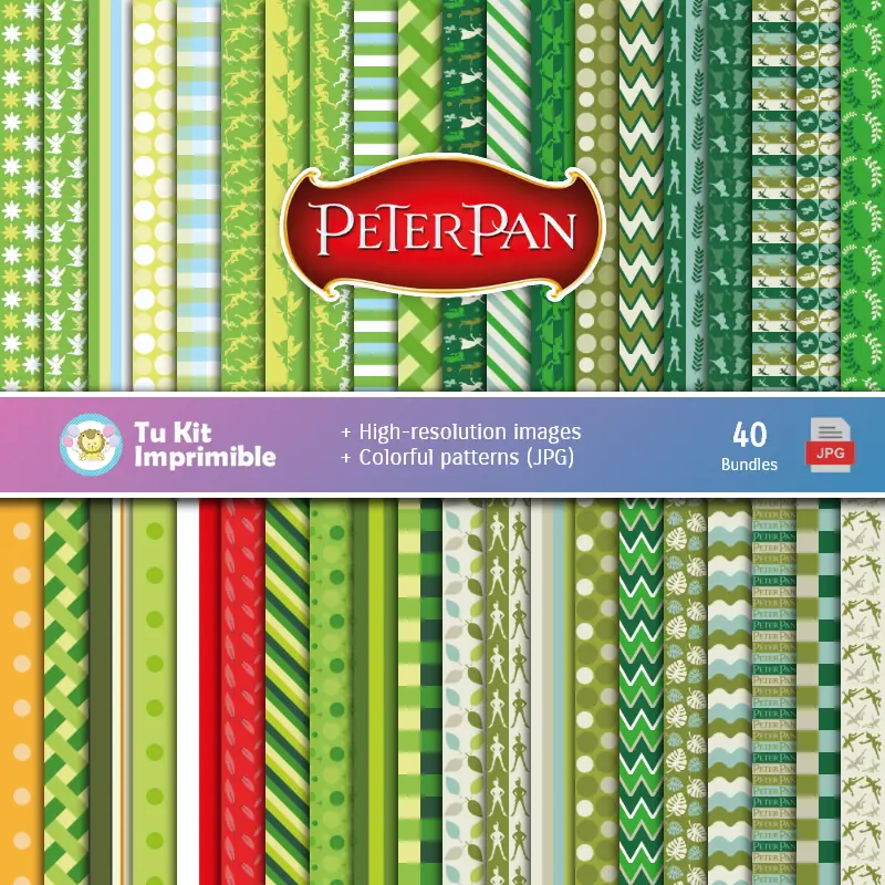 Set de Papeles Digitales Peter Pan - Fondos para Fiestas y Scrapbooking
