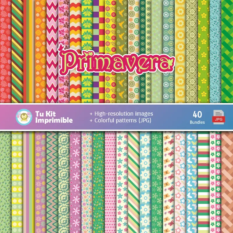 Set de Papeles Digitales Primavera - Fondos para Fiestas y Scrapbooking