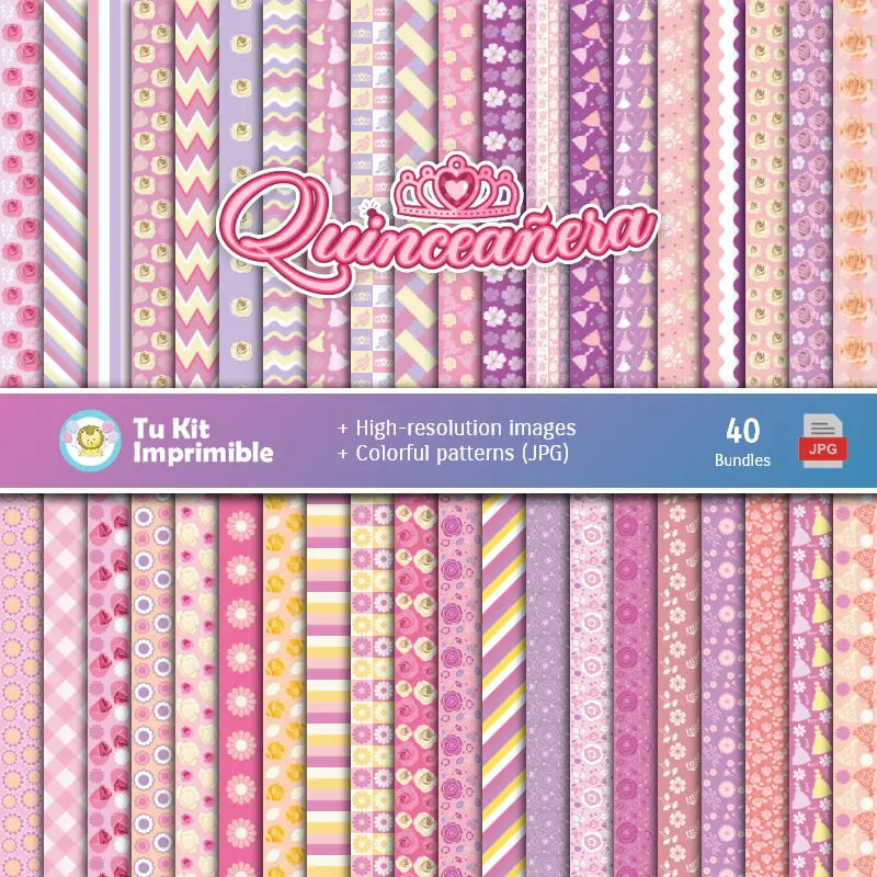 Set de Papeles Digitales Quinceañera - Fondos para Fiestas y Scrapbooking