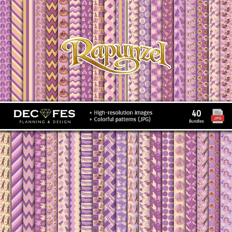 Set de Papeles Digitales Rapunzel - Fondos para Fiestas y Scrapbooking