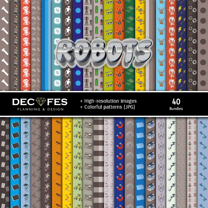 Set de Papeles Digitales Robots - Fondos para Fiestas y Scrapbooking