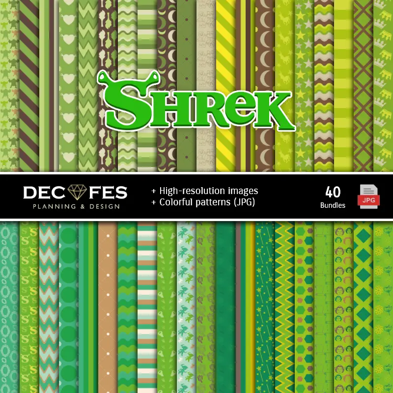 Set de Papeles Digitales Shrek - Fondos para Fiestas y Scrapbooking