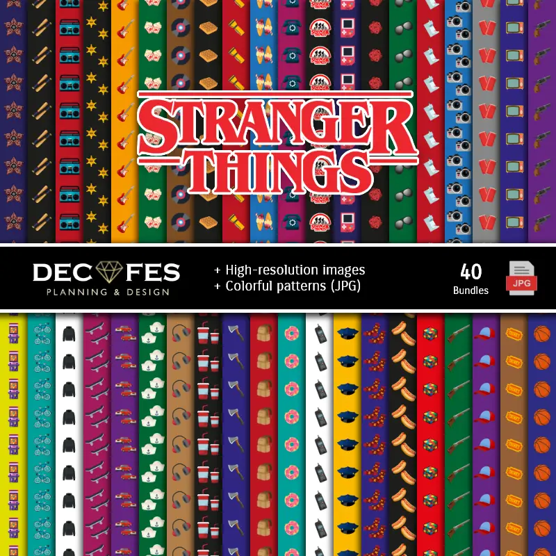 Set de Papeles Digitales Stranger Things - Fondos para Fiestas y Scrapbooking