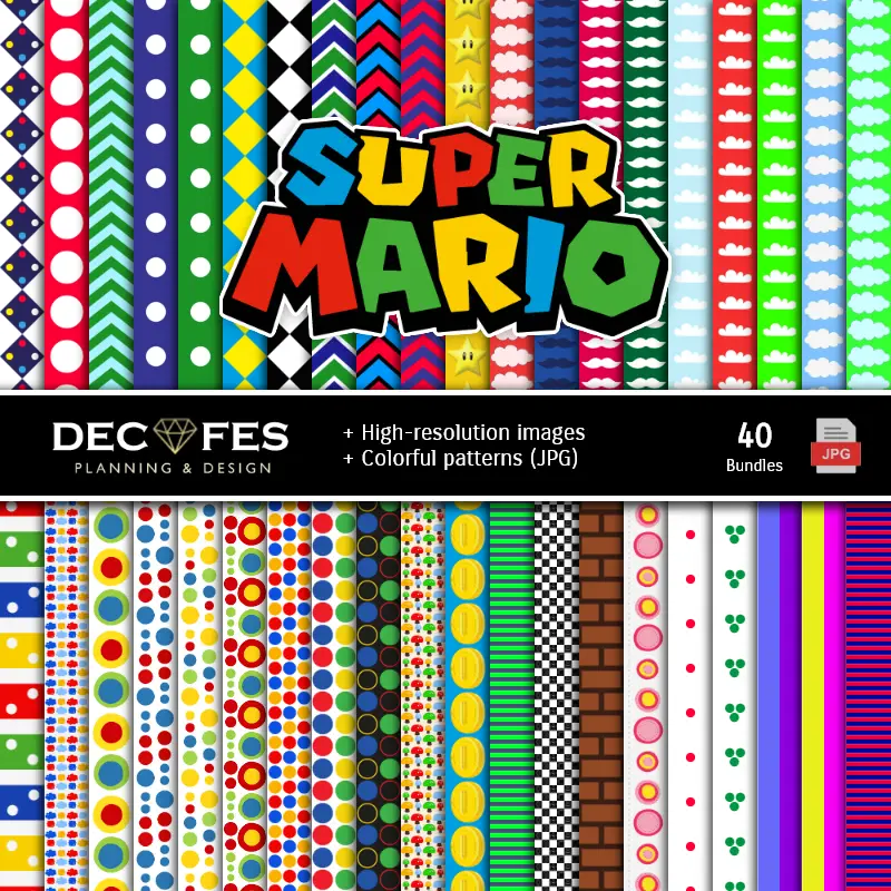 Set de Papeles Digitales Super Mario Bros - Fondos para Fiestas y Scrapbooking