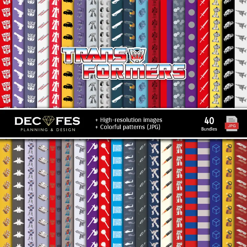 Set de Papeles Digitales Transformers - Fondos para Fiestas y Scrapbooking