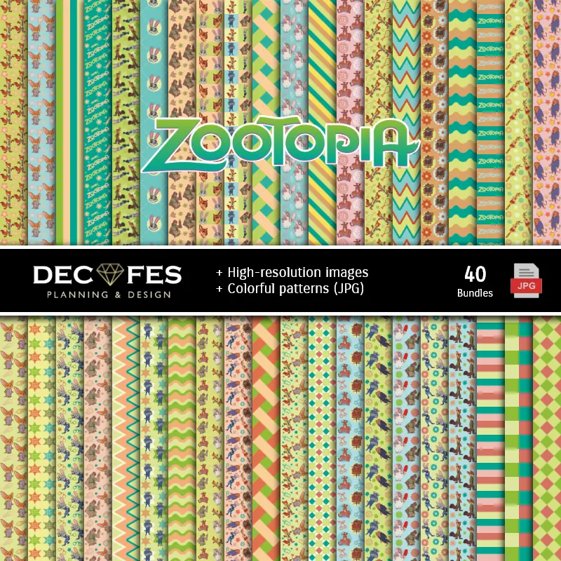Fondos | Set de Papeles Digitales Zootopia - Fondos para Fiestas y Scrapbooking
