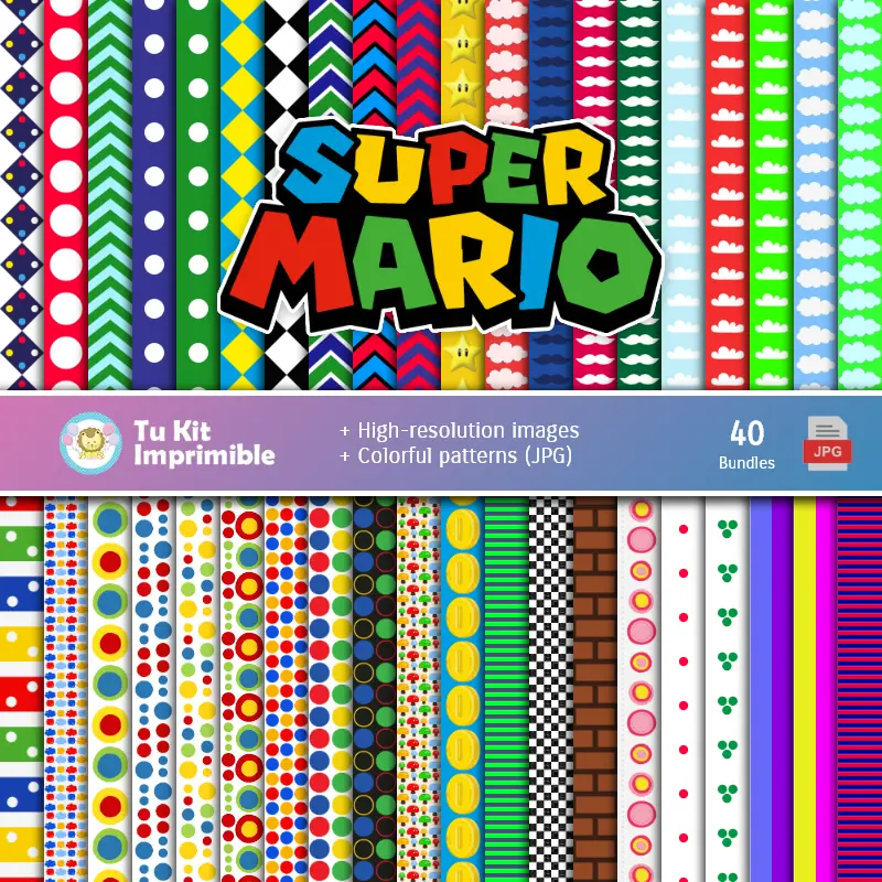 Set de papier numérique Super Mario Bros - Fontaines pour les fêtes et la scrapbooking