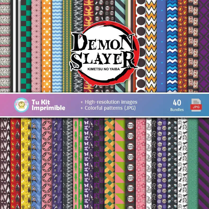 Set di carta digitale Demon Slayer - Sfondi per feste e scrapbooking