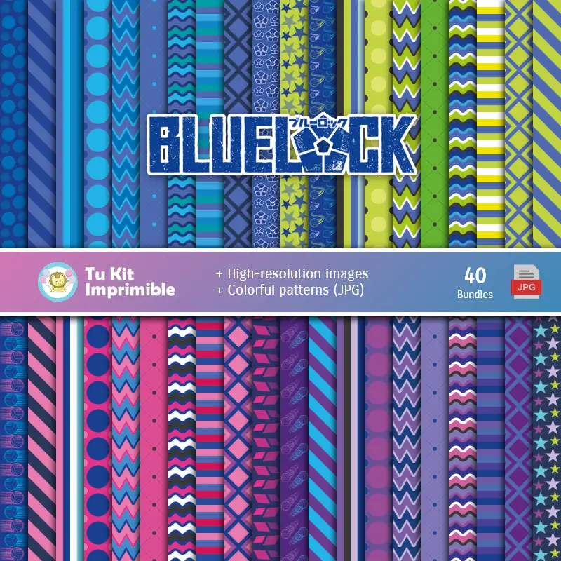 Set de Papel Digitales Blue Lock - Fundos para Festas e Scrapbooking