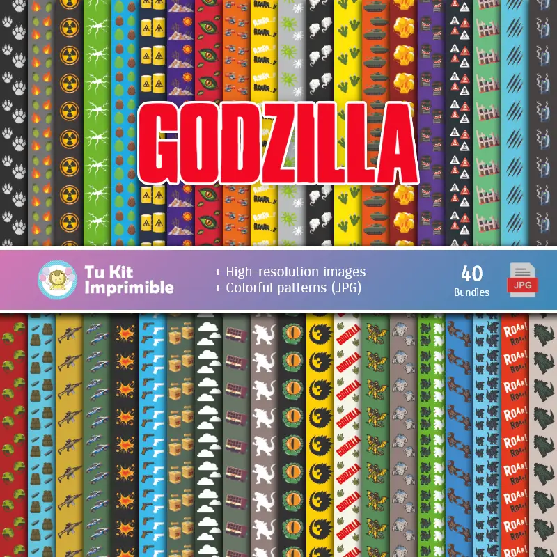 Set di carta digitale Godzilla - Sfondi per feste e scrapbooking