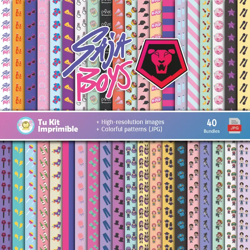 Set di carta digitale Saja Boys - Sfondi per feste e scrapbooking