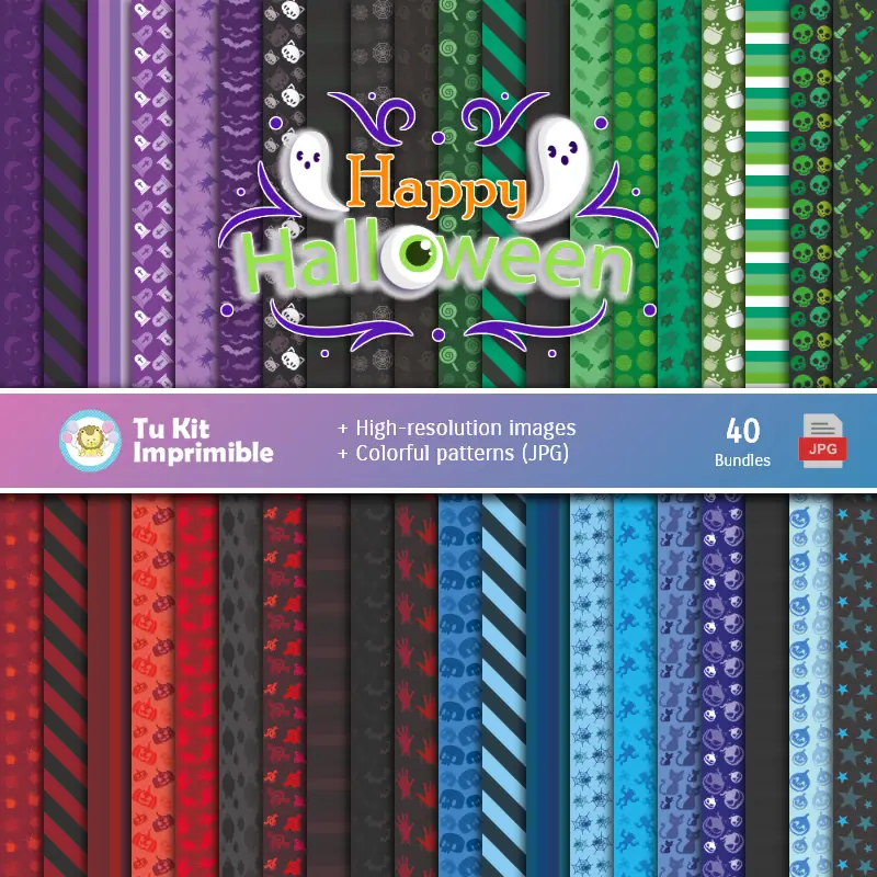 Set de Papeles Digitales Halloween - Fundos para Festas e Scrapbooking
