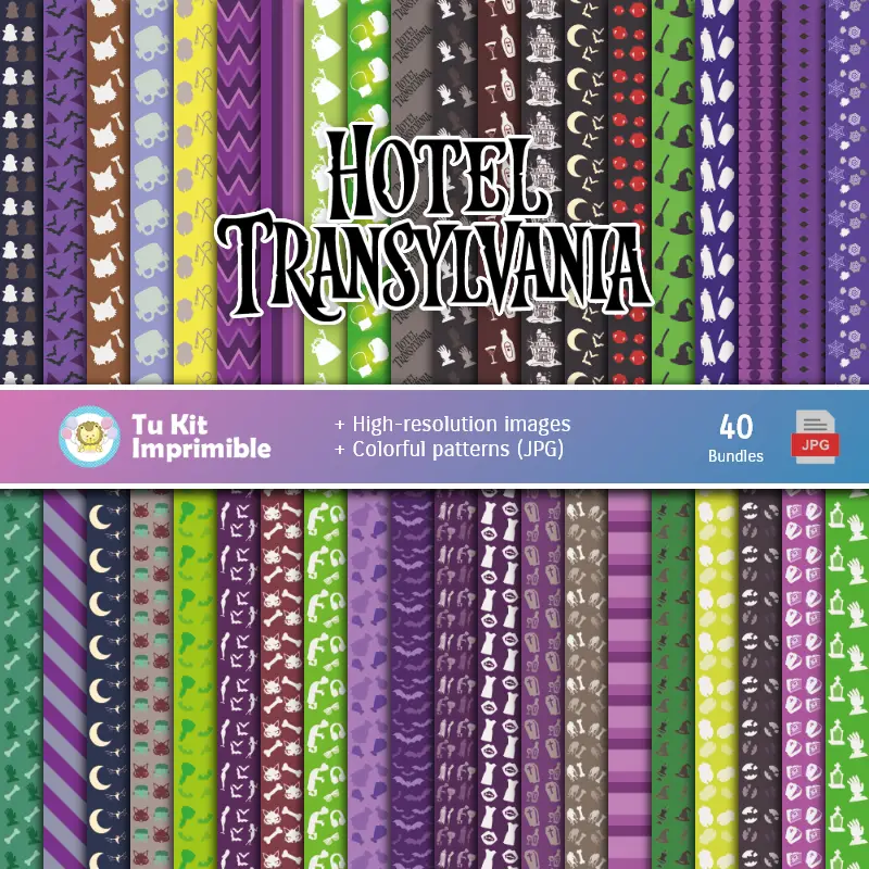 Set of Digital Papers Hotel Transvania - Fountains for Fiestas and Scrapbooking