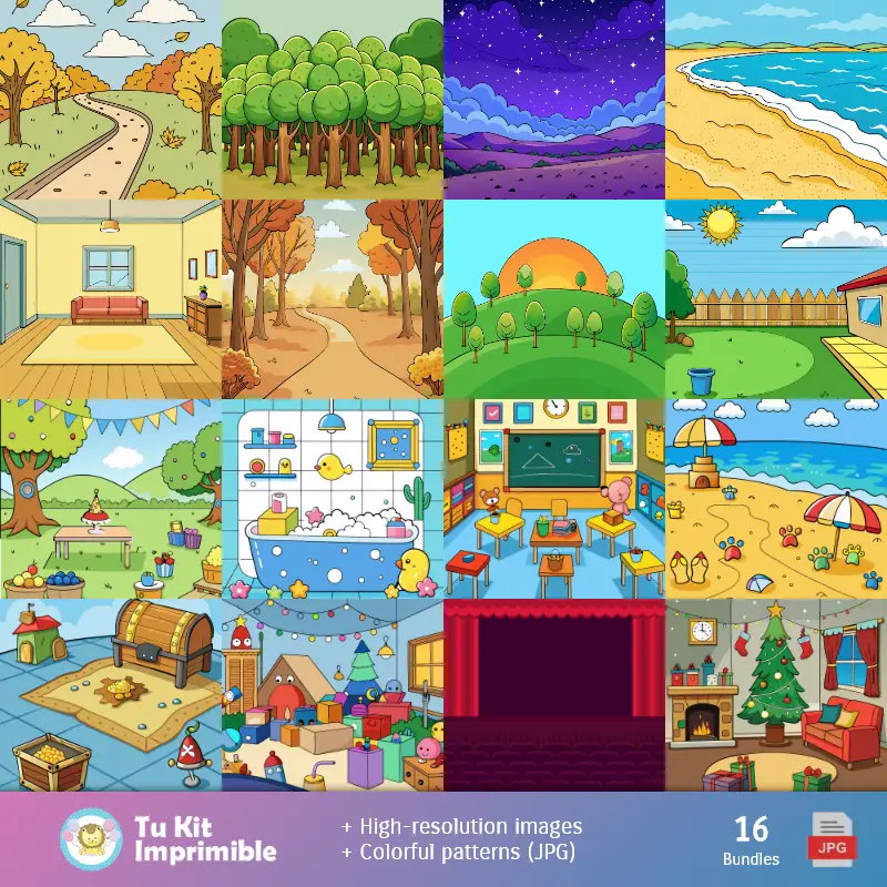 Collages | Fundos Bluey - Papel Digital para Decoração