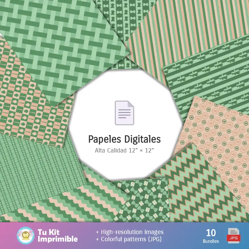 Collages | Fundos Osito Príncipe Verde - Papel Digital para Decoração