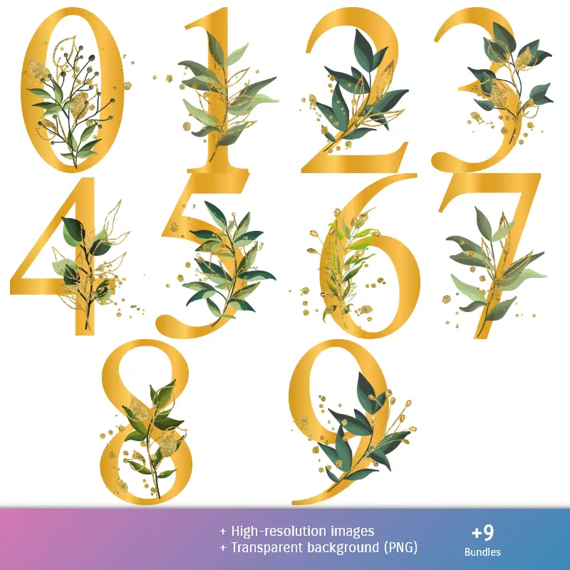 Números Temáticos | Fundos Casamentos - Papel Digital para Decoração