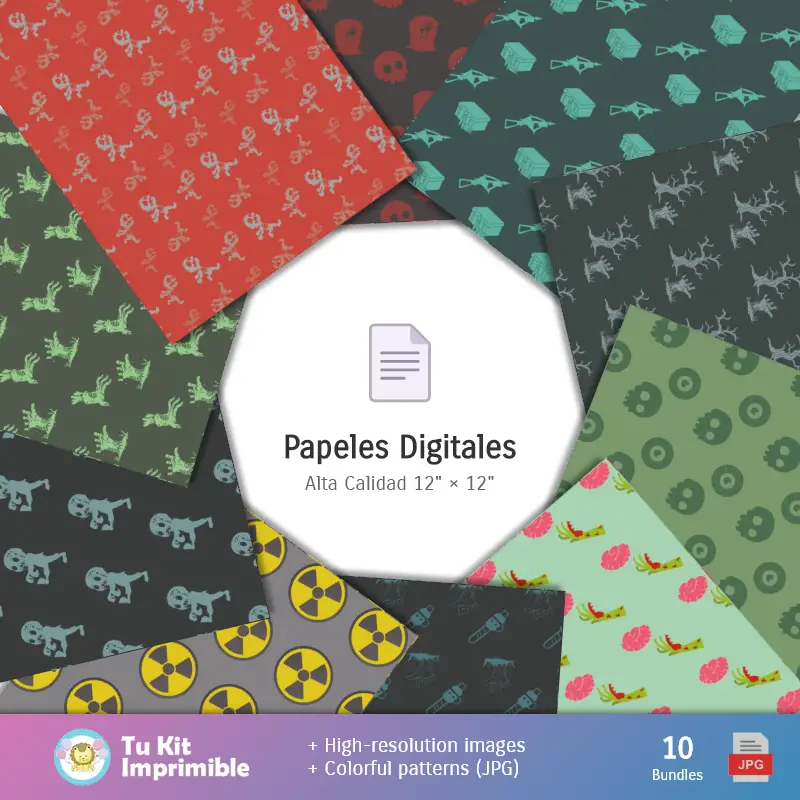 Collages | Fundos Zombies - Papel Digital para Decoração