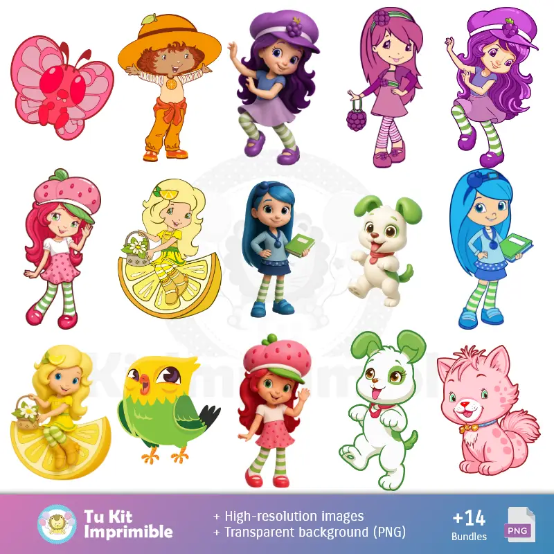 Personajes | Fundos Frutillita - Papel Digital para Decoração