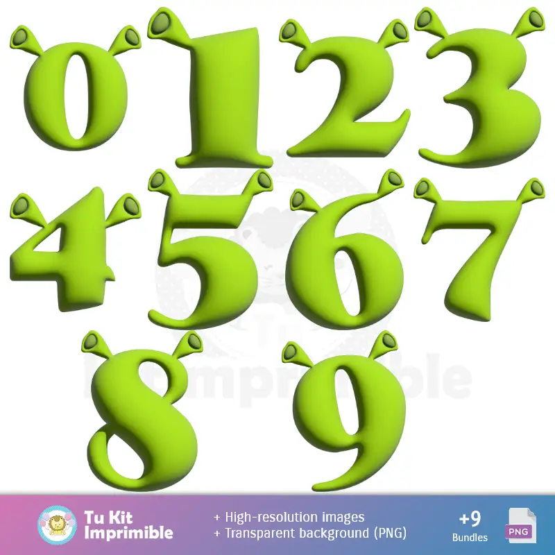 Números Temáticos | Padrões e Texturas Shrek - Kits de Scrapbook e Festas