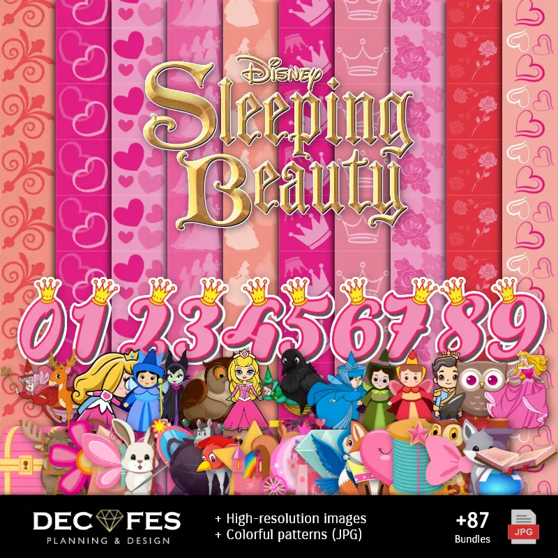 Collages | स्लीपिंग ब्यूटी डिजिटल पेपर - स्क्रैपबुक और DIY के लिए प्रिंट करने योग्य