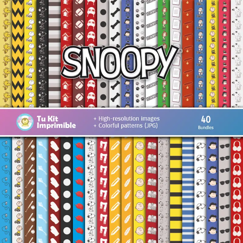 Set de Papeles Digitales Snoopy - Fundos para Festas e Scrapbooking