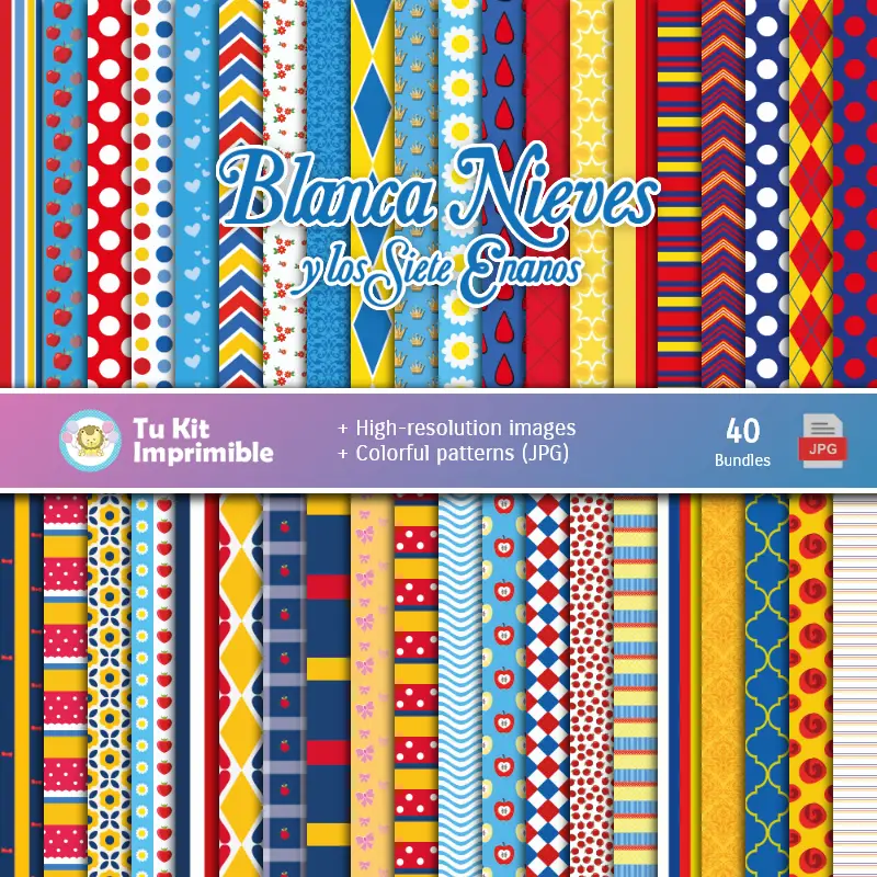 Set de Papeles Digitales Blanca Neves e Os 7 Enanitos - Fundos para Festas e Scrapbooking