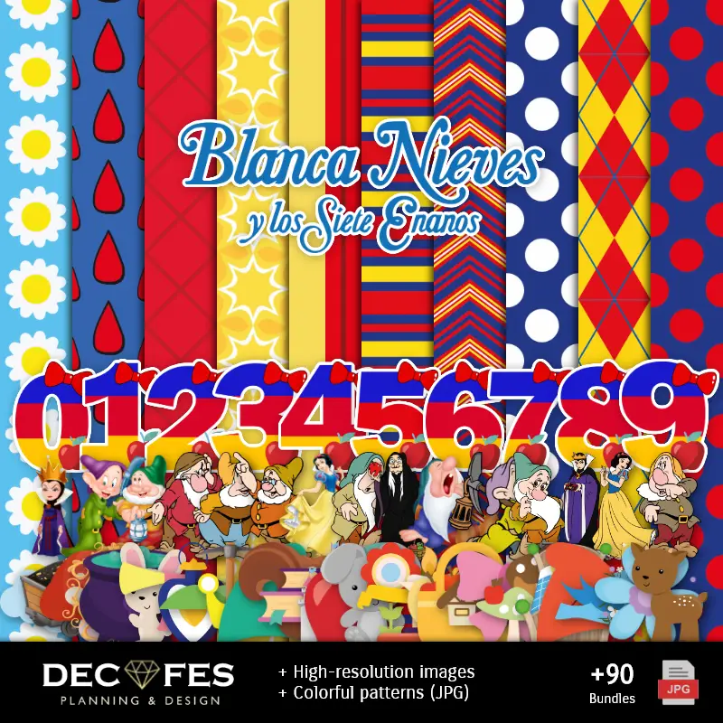 Collages | Snow e 7 Dwarf Digital Paper - Stampabile per Scrapbook e fai da te