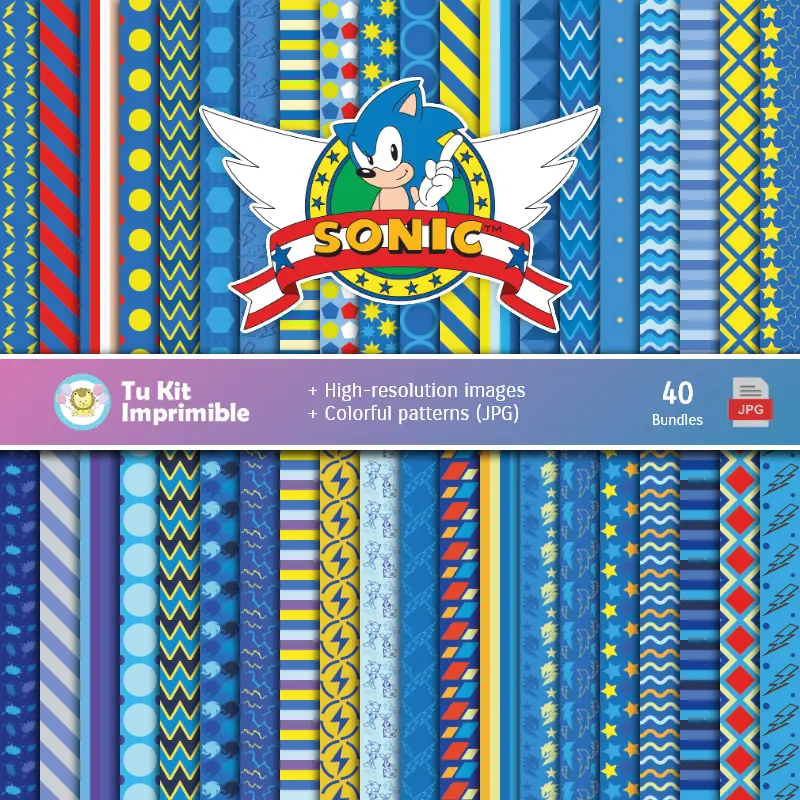 Set de Papeles Digitales Sonic - Fundos para Festas e Scrapbooking