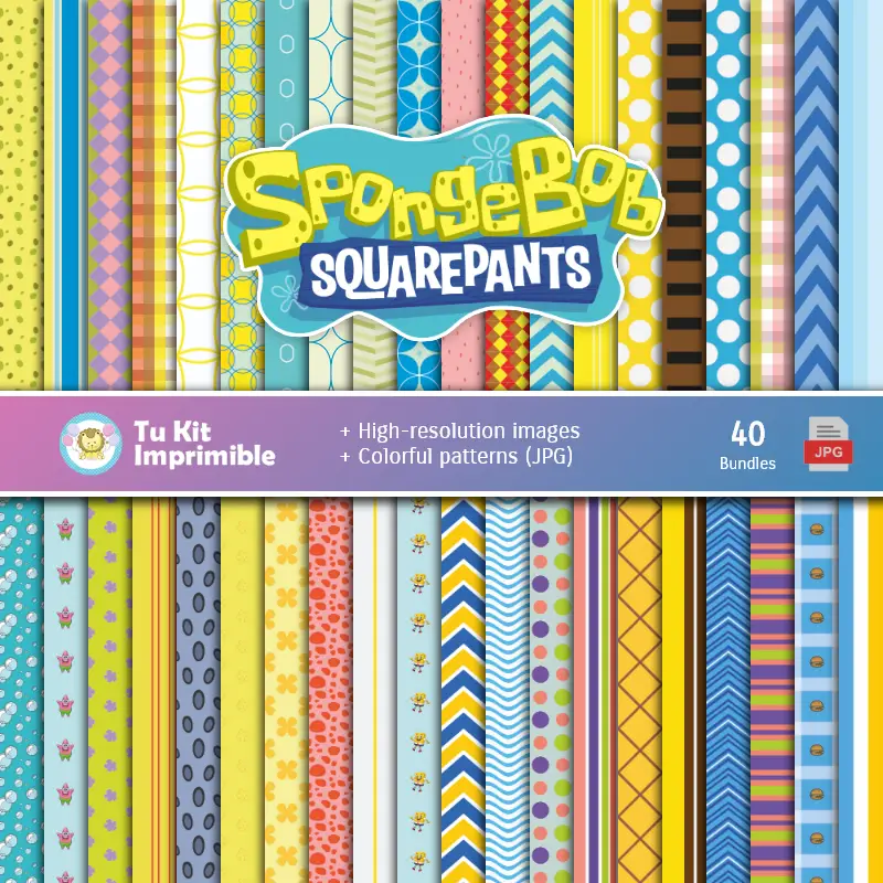 Set de Papeles Digitales Bob Esponja - Fundos para Festas e Scrapbooking