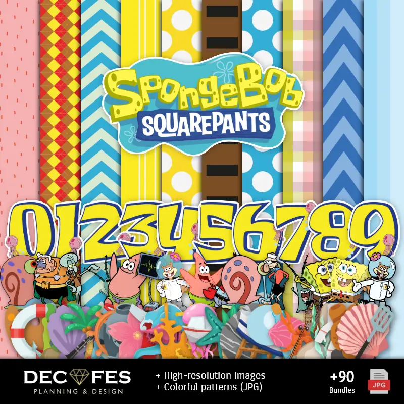 Papel Digital Bob Esponja - Imprimíveis para Scrapbook e DIY