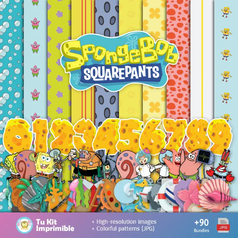 Padrões e Texturas Bob Esponja - Kits de Scrapbook e Festas