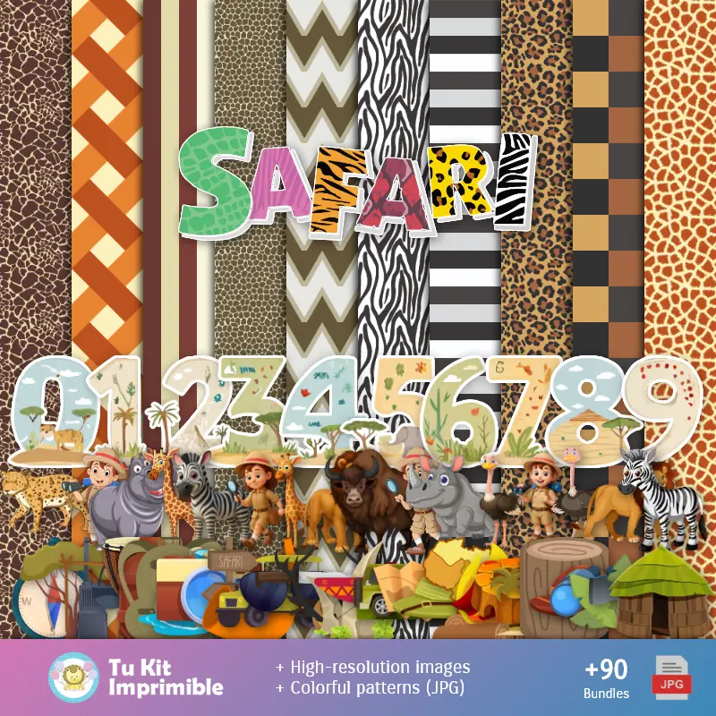 Padrões e Texturas Animal Print Safari - Kits de Scrapbook e Festas