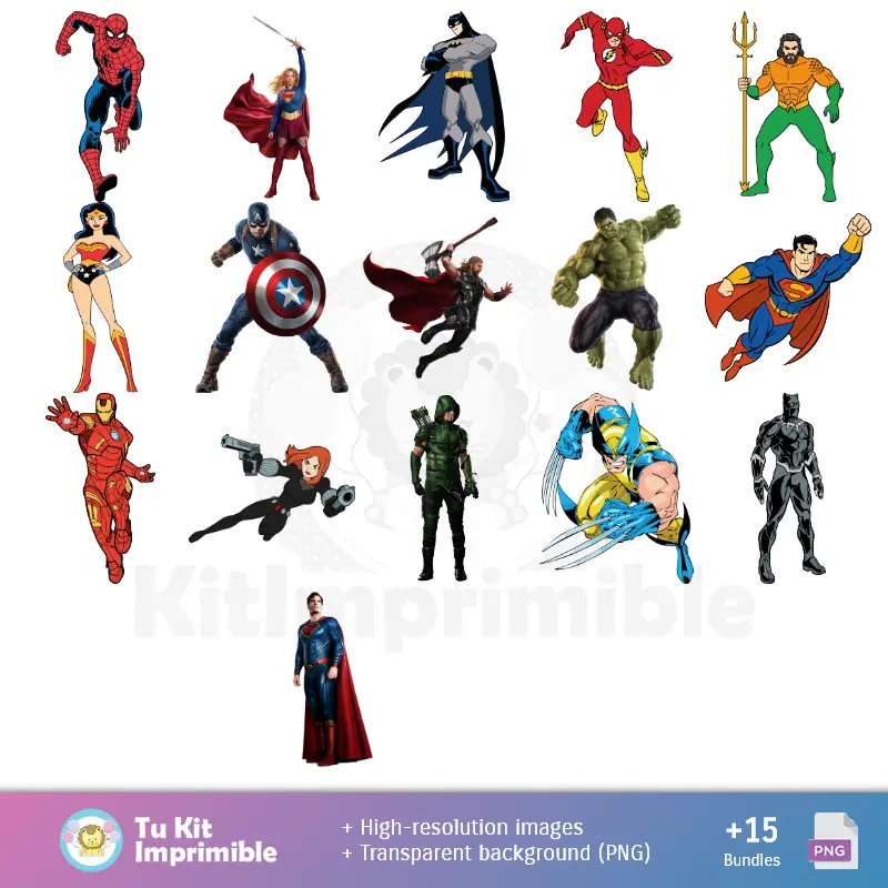Personajes | Fundos Super Heróis - Papel Digital para Decoração
