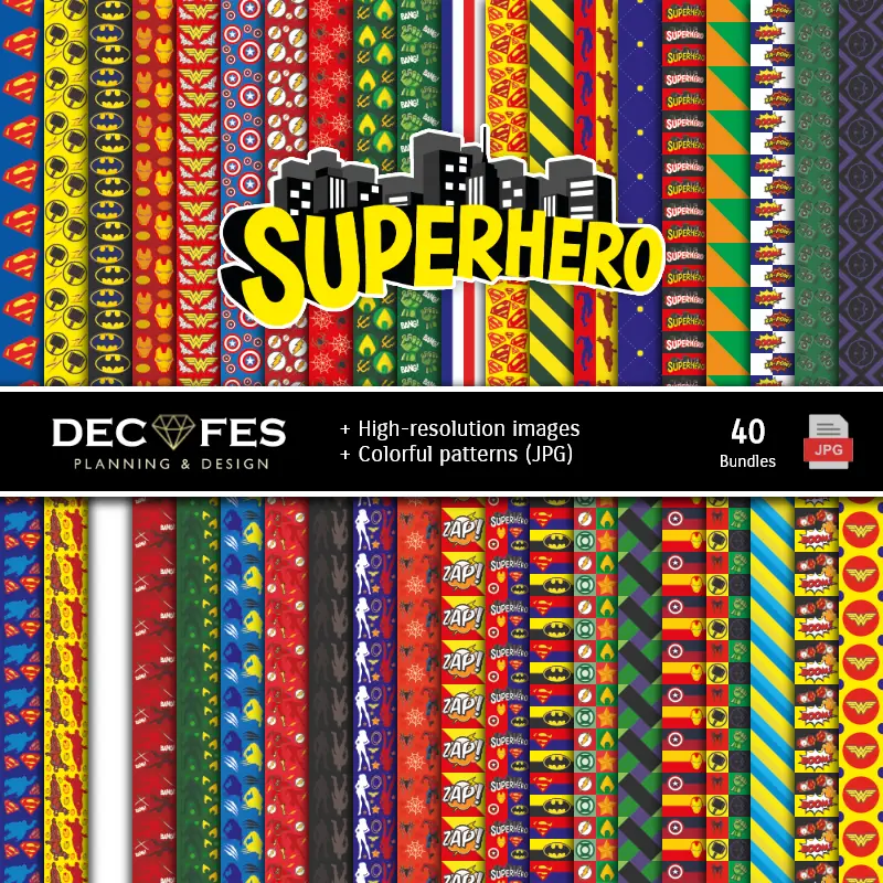 Fondos | Set de Papeles Digitales Super Heróis - Fundos para Festas e Scrapbooking