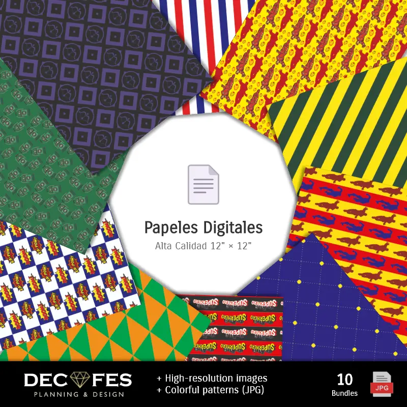 Collages | Papel Digital Super Heróis - Imprimíveis para Scrapbook e DIY