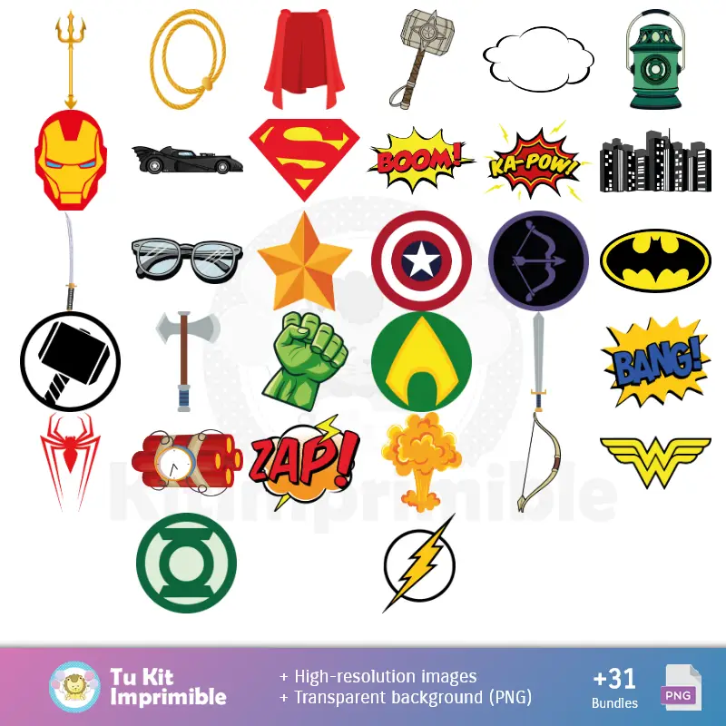 Accesorios | Padrões e Texturas Super Heróis - Kits de Scrapbook e Festas