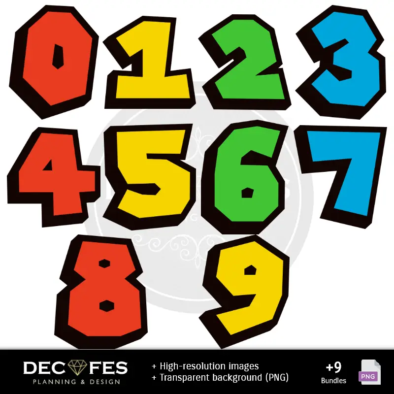 Números Temáticos | Papel Digital Super Mario Bros - Imprimíveis para Scrapbook e DIY