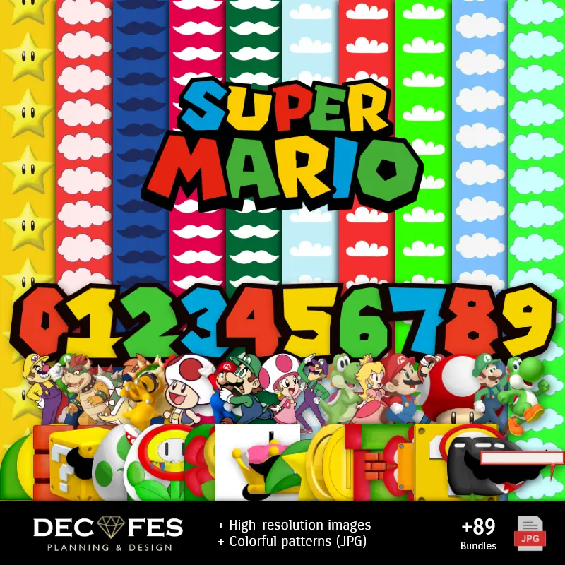 Super Mario Bros Digital Paper - Stampabile per Scrapbook e fai da te