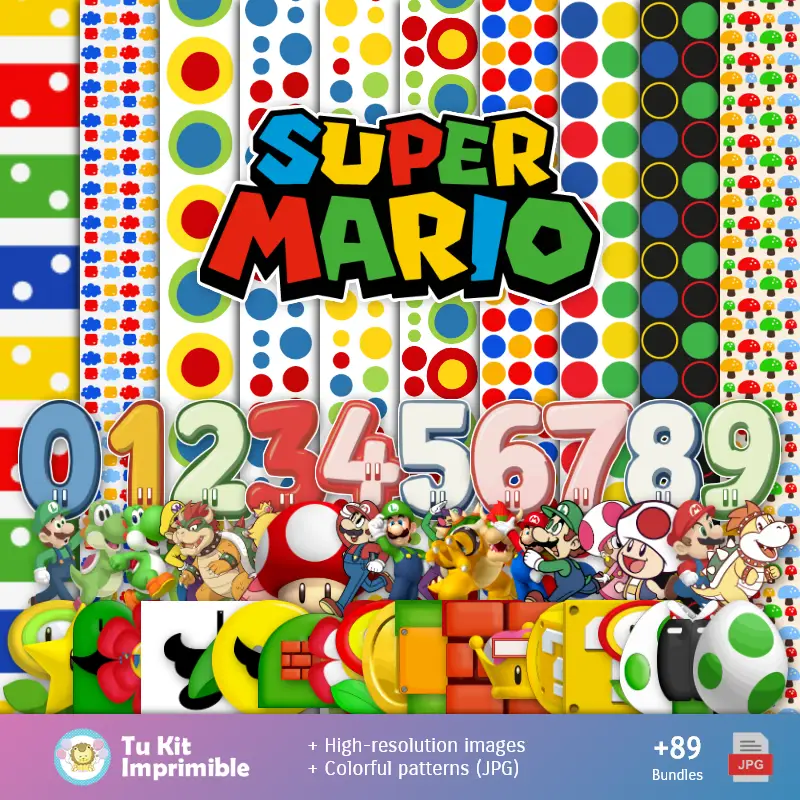 Super Mario Bros Muster und Texturen - Scrapbook und Party Kits