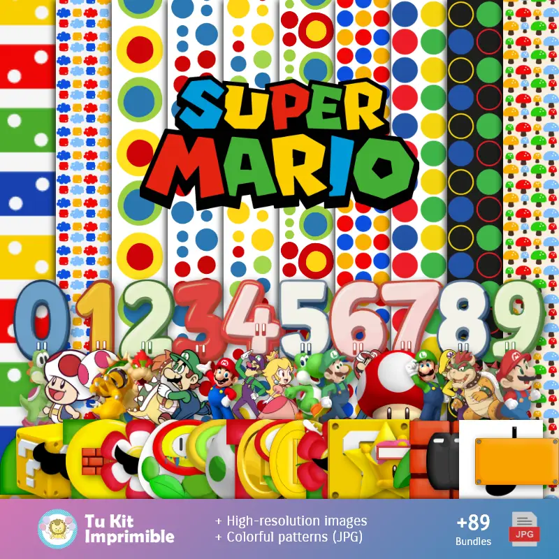 Padrões e Texturas Super Mario Bros - Kits de Scrapbook e Festas