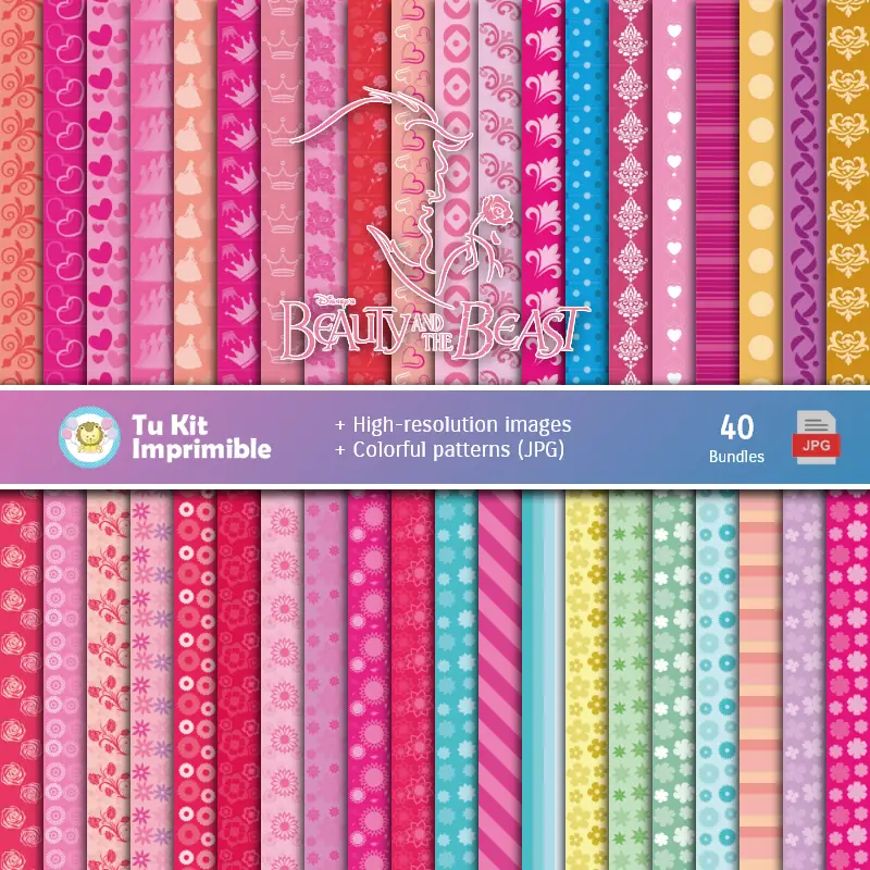 Das Bella und das Biest Digital Paper Set - Stiftungen für Festivals und Scrapbooking