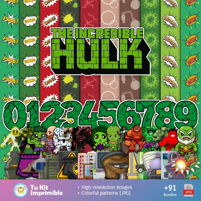 Accesorios | Fundos O Incrível Hulk - Papeles Digitales para Decoração
