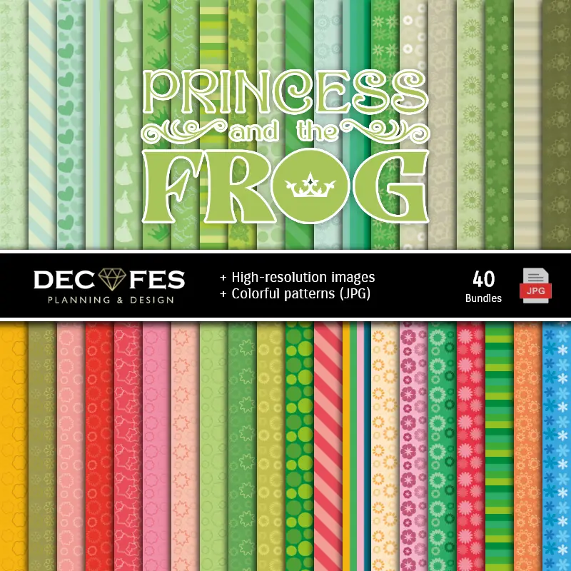 Fondos | Set de Papeles Digitales A Princesa e El Sapo - Fundos para Festas e Scrapbooking