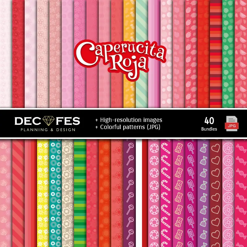 Fondos | Set de Papeles Digitales A Caperucita Vermelha e El Lobo - Fundos para Festas e Scrapbooking