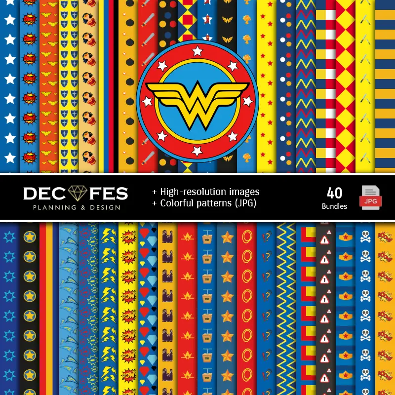 Fondos | Il Wonder Woman Digital Paper Set - Fondazioni per Festival e Scrapbooking
