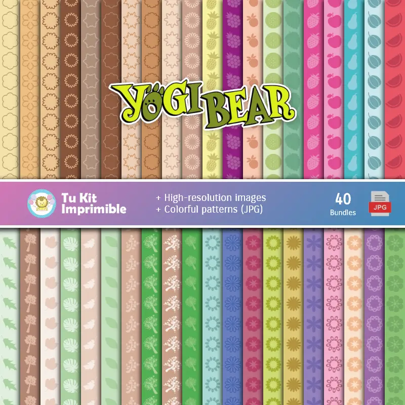 Set de Papeles Digitales O Oso Yogi - Fundos para Festas e Scrapbooking