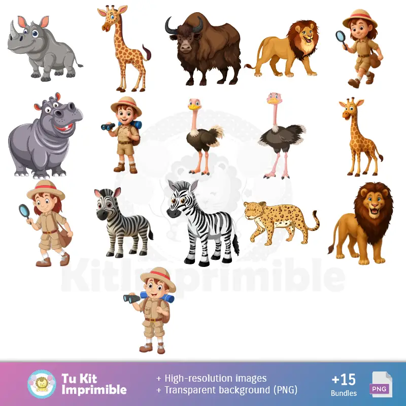 Números Temáticos | Sfondi per Safari di stampa animale - Carta per la decorazione digitale