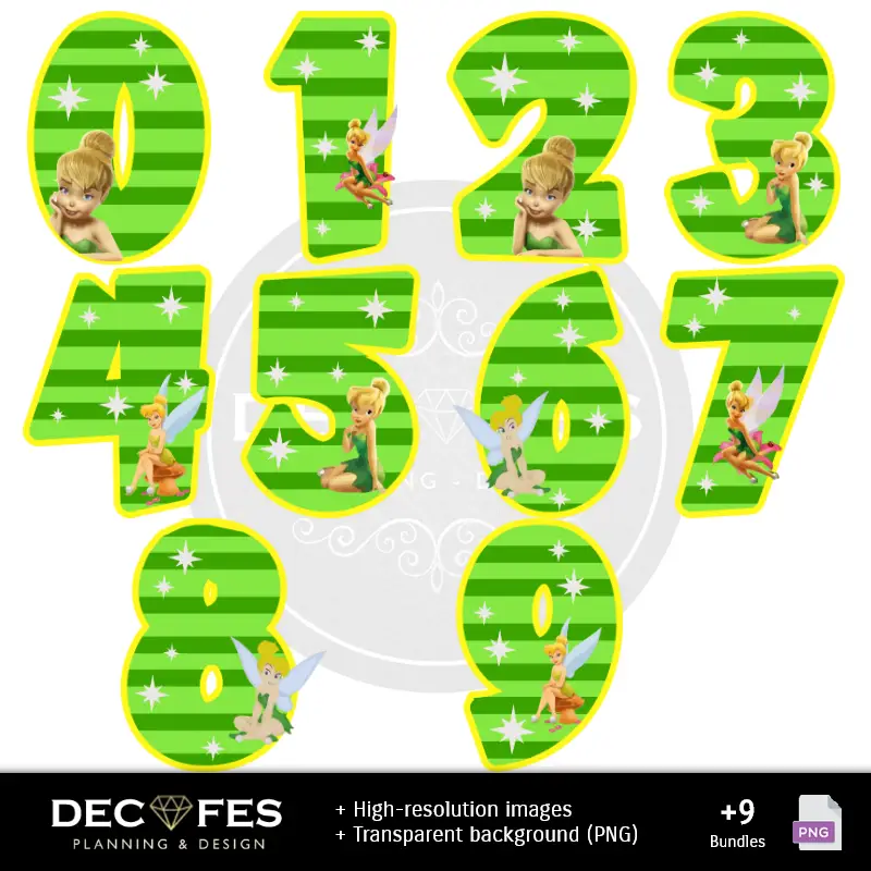 Números Temáticos | Tinker Campana digitale Campana - Stampabile per Scrapbook e fai da te