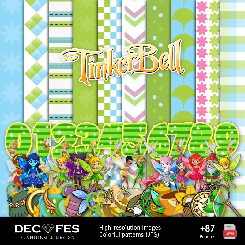 Personajes | Papel Digital Campanita Tinker Bell - Imprimíveis para Scrapbook e DIY